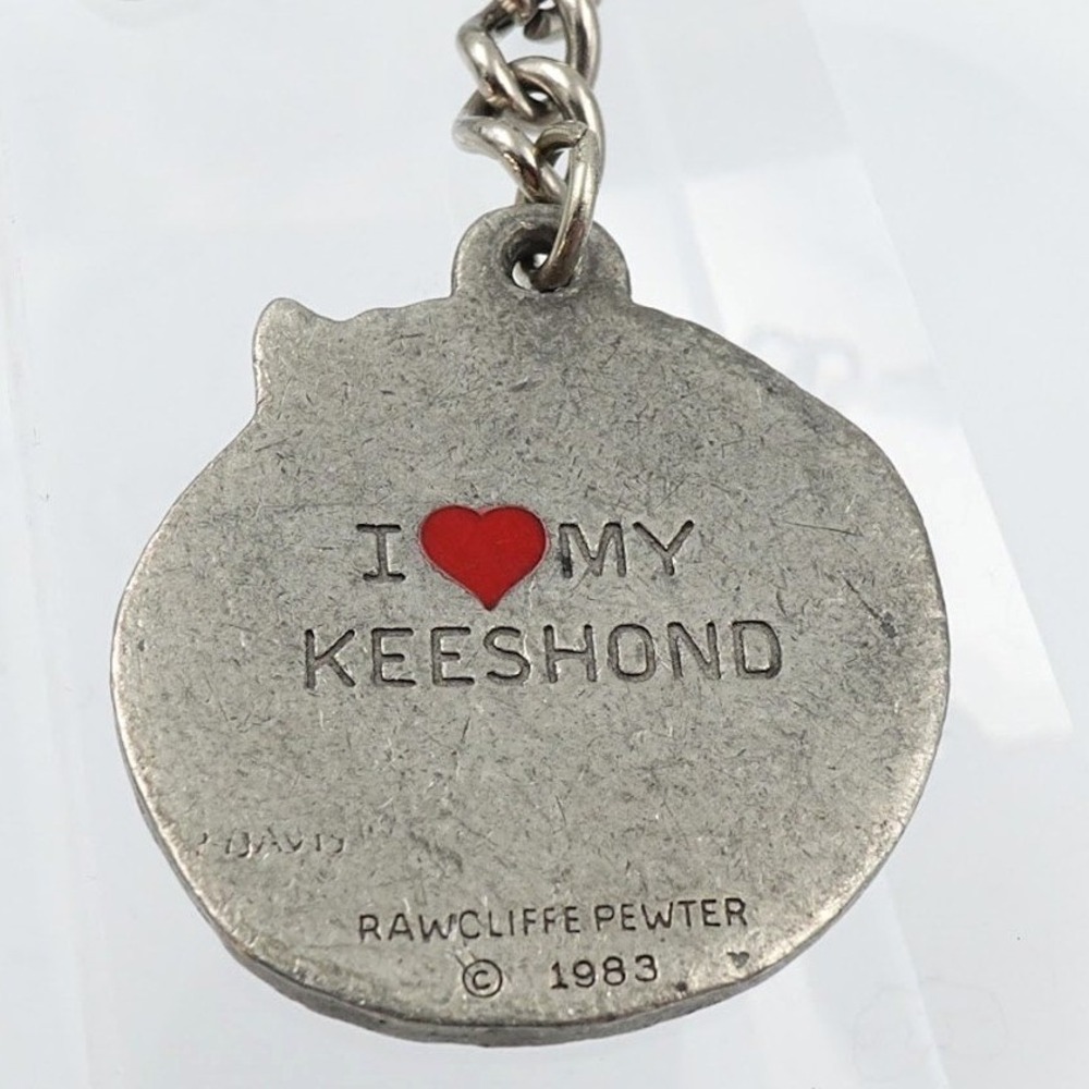 Vintage 1983‎ Rawcliffe Pewter I Love My Keeshond Dog Keychain Pet Lover - Picture 3 of 10